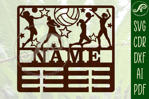 Volleyball female medal holder Name svg laser cut template SVG APInspireddesigns 