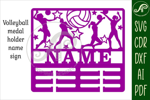 Volleyball female medal holder Name svg laser cut template SVG APInspireddesigns 