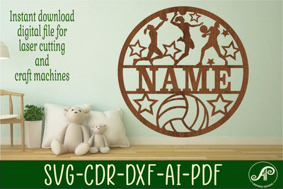 Volleyball female name sign svg laser cut template SVG APInspireddesigns 