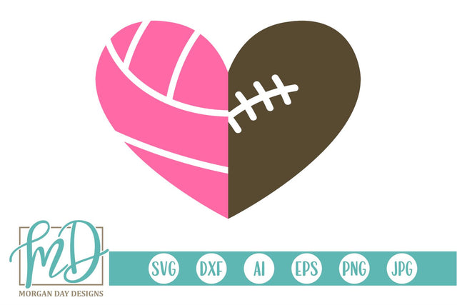 Volleyball Football Heart SVG Morgan Day Designs 
