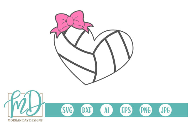 Volleyball Heart with Bow SVG Morgan Day Designs 