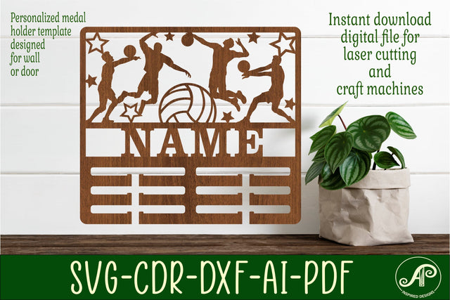 Volleyball male medal holder Name svg laser cut template SVG APInspireddesigns 