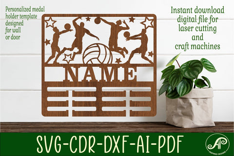 Volleyball male medal holder Name svg laser cut template SVG APInspireddesigns 