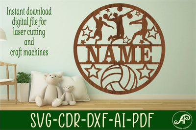 Volleyball male name sign svg laser cut template SVG APInspireddesigns 