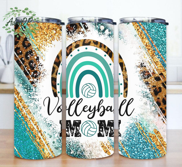 Volleyball Mom 20oz Skinny Tumbler, Volleyball Rainbow Tumbler Png, Leopard Glitter Tumbler Wrap, Sport Tumbler Design, Mothers Day Gift, Instant Download Sublimation AdriOP 