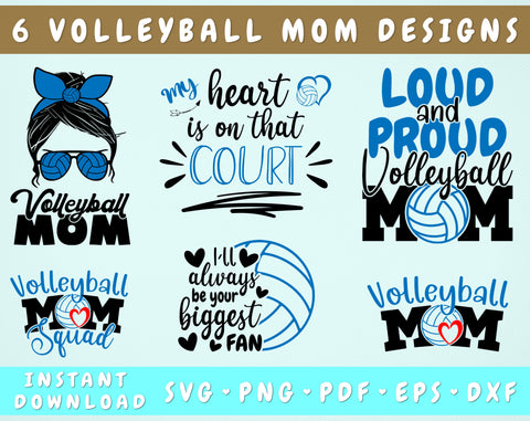 Volleyball Mom SVG Bundle, 6 Designs, Volleyball Mom Messy Bun SVG, Volleyball Shirt SVG, Loud And Proud Volleyball Mom SVG SVG HappyDesignStudio 