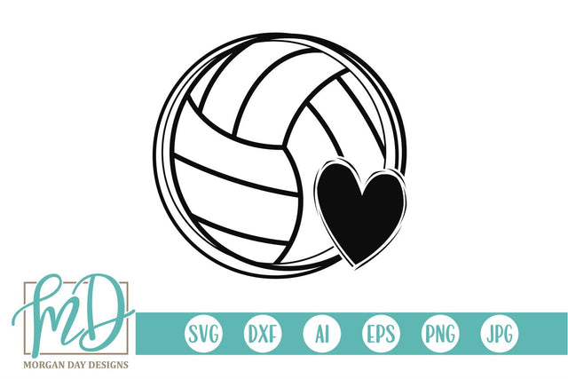 Volleyball Outline with Heart SVG Morgan Day Designs 