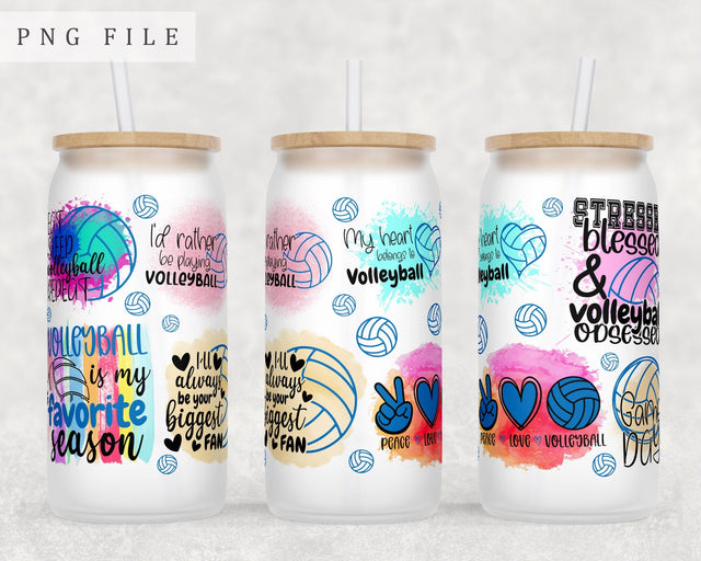 Volleyball Quotes Libbey Glass Can Wrap, 16oz Glass Can Sublimation Design, Volleyball Fan Glass Can PNG File Sublimation HappyDesignStudio 