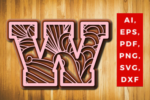 W Layered Floral Alphabet SVG cut file, laser cut alphabet, mandala alphabet, 5 layer SVG MD JOYNAL ABDIN 