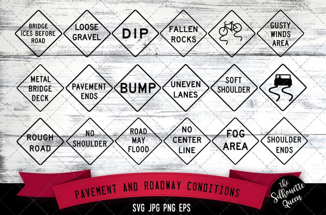 W8 series Pavement and roadway conditions Icon SVG -Vector Symbol Commercial & Personal Use- Cricut,Silhouette,Cameo,Vinyl Cut SVG Loveleen Kaur 