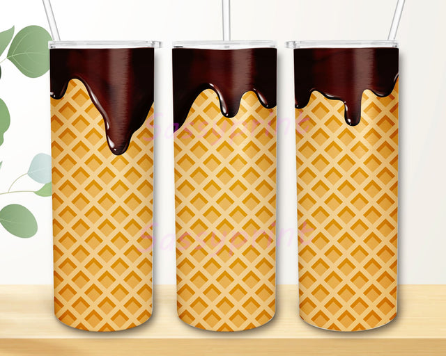 Waffle Cone Ice Cream Chocolate Hot Fudge 20oz Skinny Tumbler Sublimation Designs Merry Christmas Straight/Tapered Tumbler PNG File Digital Download Sublimation sassyprint 