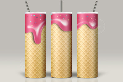 Waffle Ice Cream Cone Tumbler, Seamless Skinny 20 oz Tumbler PNG, Realistic Seamless Ice Cream Pattern, Seamless Sublimation Designs Sublimation Syre Digital Creations 