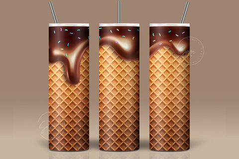 Waffle Ice Cream Cone Tumbler, Seamless Skinny 20 oz Tumbler PNG, Realistic Seamless Ice Cream Pattern, Seamless Sublimation Designs Sublimation Syre Digital Creations 