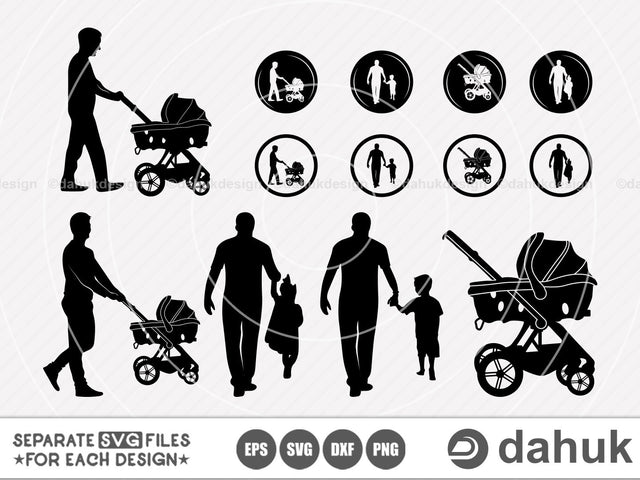 Walking Dad SVG, pushchair svg, pushchair, Father pushing baby, Dad Little Son, cricut design space, vinyl cut files, pushchair Icon SVG dahukdesign 