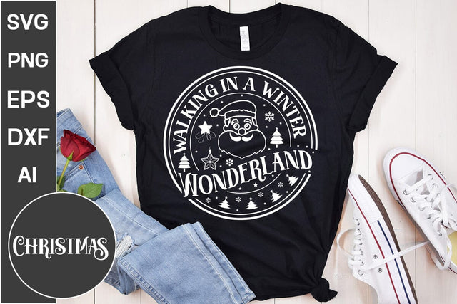 Walking In A Winter Wonderland Round Sign SVG Cut File, Christmas Round Sign SVG, Christmas SVG Design SVG DesignPlante 503 