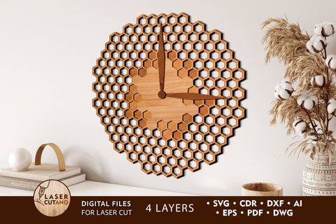 Wall Clock Honeycomb Multilayer Cut Files for Laser Cut Wood SVG LaserCutano 