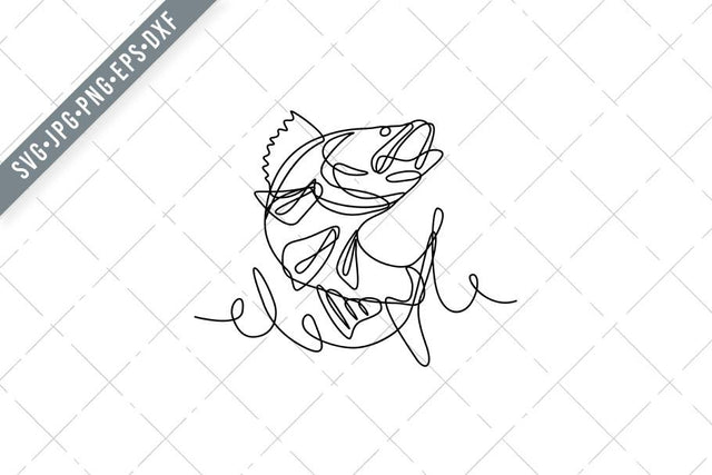 Walleye Yellow Pike Sander Vitreus or Yellow Pickerel Jumping Up Continuous Art Line Drawing SVG Patrimonio Designs Limited 