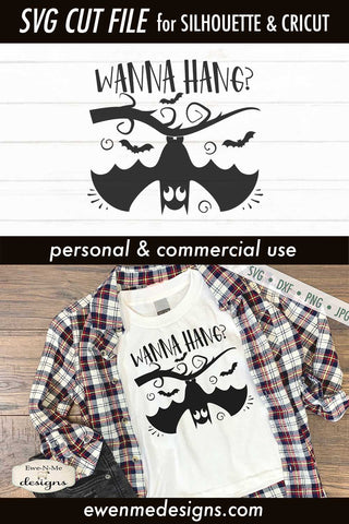 Wanna Hang - Upside Down Bat - Halloween SVG SVG Ewe-N-Me Designs 