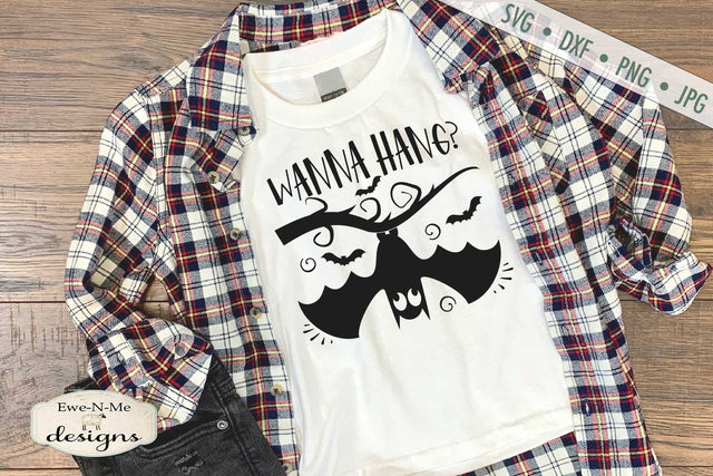 Wanna Hang - Upside Down Bat - Halloween SVG SVG Ewe-N-Me Designs 