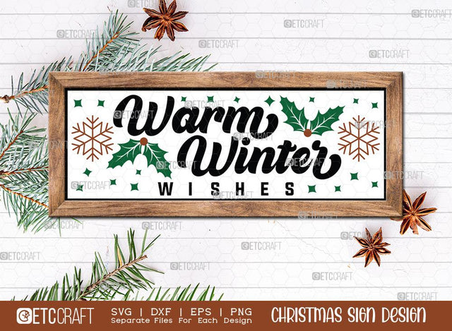 Warm Winter Wishes Sign SVG Cut File | Merry Christmas Svg | Horizontal Sign | Christmas Door Hanger | Farmhouse Decor Svg | Christmas Sign | Christmas Wood Sign Design SVG ETC Craft 