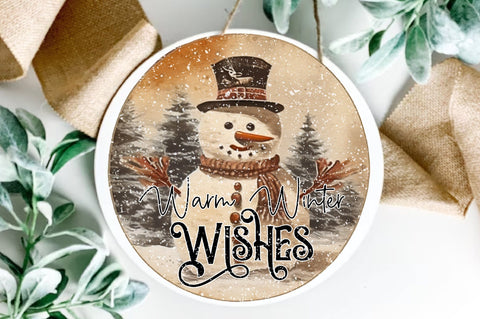 Warm Winter Wishes Snowman Round Sublimation Sublimation Jagonath Roy 