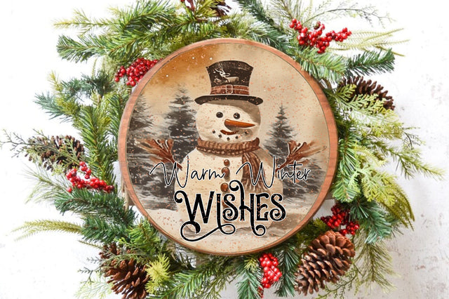 Warm Winter Wishes Snowman Round Sublimation Sublimation Jagonath Roy 