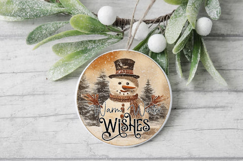 Warm Winter Wishes Snowman Round Sublimation Sublimation Jagonath Roy 