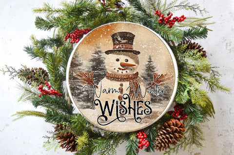 Warm Winter Wishes Snowman Round Sublimation Sublimation Jagonath Roy 