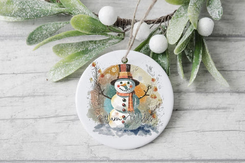 Warm Wishes Rustic Floral Snowman Round Sublimation Sublimation Jagonath Roy 