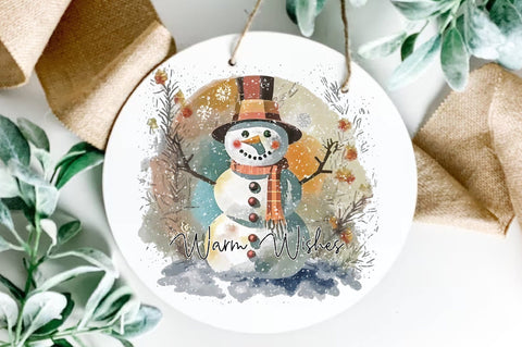 Warm Wishes Rustic Floral Snowman Round Sublimation Sublimation Jagonath Roy 