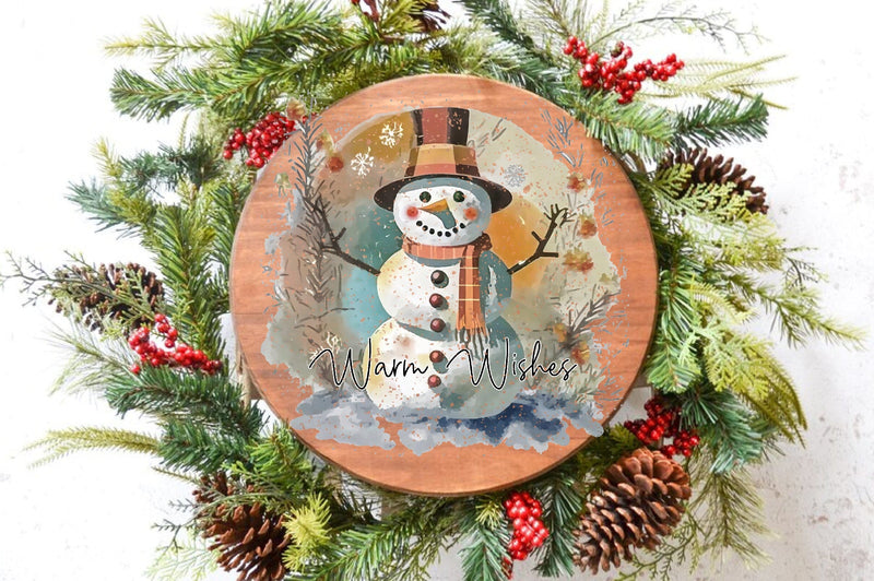 Warm Wishes Rustic Floral Snowman Round Sublimation Sublimation Jagonath Roy 
