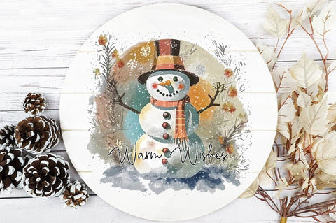 Warm Wishes Rustic Floral Snowman Round Sublimation Sublimation Jagonath Roy 