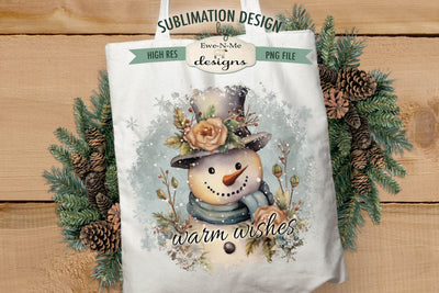 Warm Wishes Rustic Snowman Sublimation Design Sublimation Ewe-N-Me Designs 