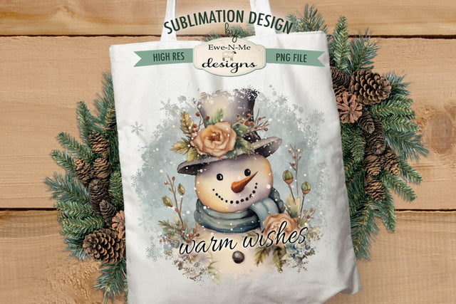 Warm Wishes Rustic Snowman Sublimation Design Sublimation Ewe-N-Me Designs 