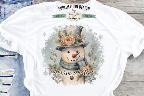 Warm Wishes Rustic Snowman Sublimation Design Sublimation Ewe-N-Me Designs 