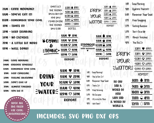 water bottle tracker svgs, water tracker svg, heart water tracker svg, water bottle tracker clipart, drink your water svg, gym svg bundle SVG WildOakSVG 