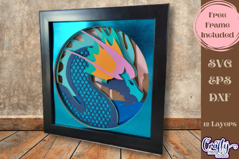 Water Dragon Svg Shadow Box, 3D Layered Fantasy Cut File SVG Crafty Mama Studios 