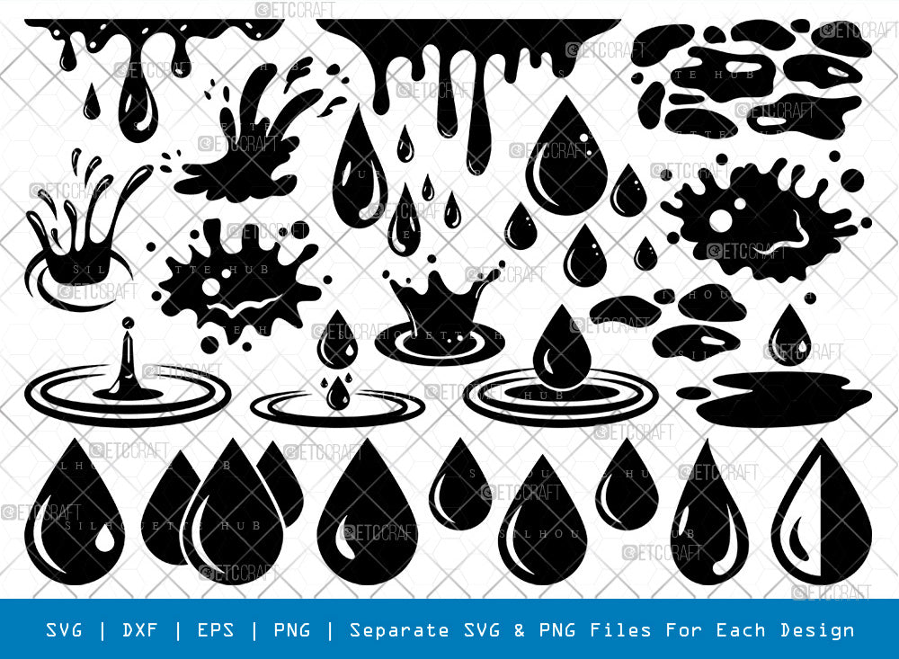 Water Droplets SVG, Water Silhouette, Raindrop Svg, Rain Svg, Splash ...