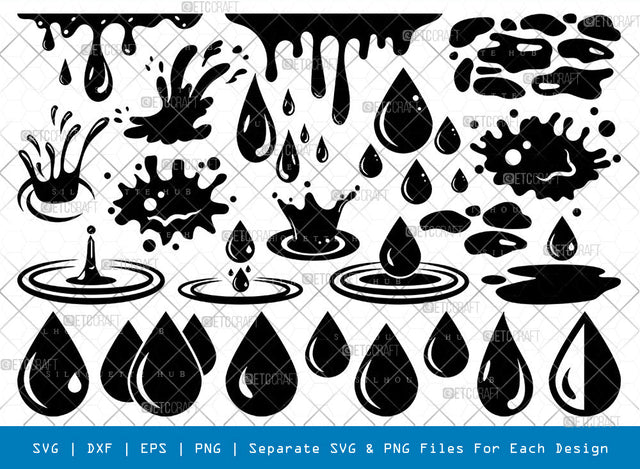 Water Droplets SVG, Water Silhouette, Raindrop Svg, Rain Svg, Splash Svg, Water drop Svg, Drop Symbols, Drip Svg, Water Bundle SVG ETC Craft 