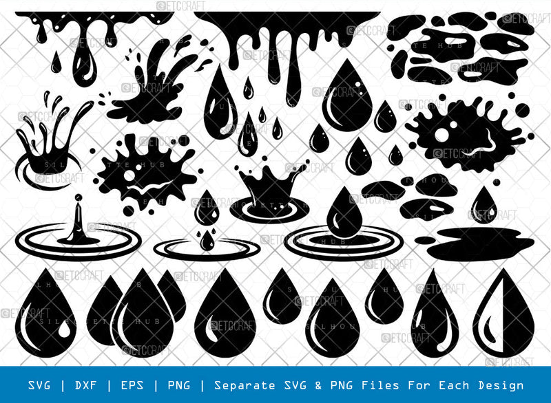 Water Droplets SVG, Water Silhouette, Raindrop Svg, Rain Svg, Splash Svg, Water drop Svg, Drop Symbols, Drip Svg, Water Bundle SVG ETC Craft 