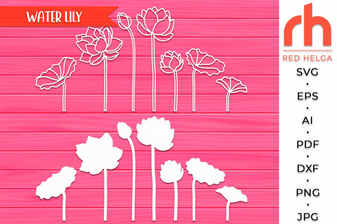 Water Lily SVG, Lotus Cut File, July Birth Plant DXF, Layered Flower, Cancer Flower Silhouette SVG RedHelgaArt 