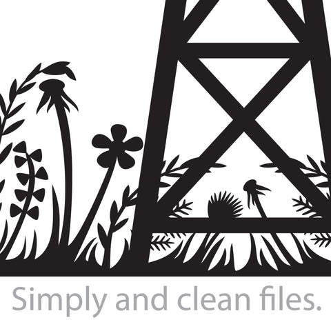 Water pumping windmill and plants landscape SVG TribaliumArtSF 