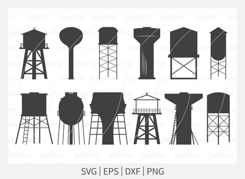 Water tower SVG, Water tower Silhouette, Water Tower Cut File, Water tower cutting files, printable design, Water Tower Clipart, Water Svg SVG Dinvect 