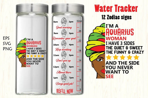 Water tracker,12 Zodiac signs Water tracker svg, black woman SVG Paper Switch 