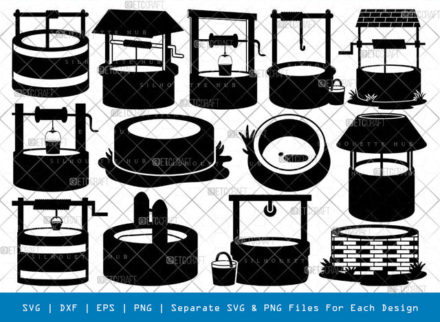 Water Well SVG, Well Silhouette, Well Bucket Svg, Wishing Well Svg, Old Fashioned Well Svg, Farm Well Svg, Well Svg, Well Bundle SVG ETC Craft 