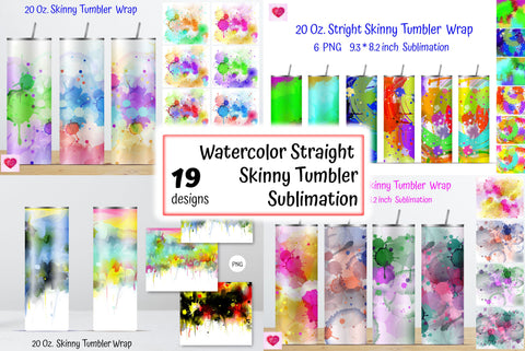 Watercolor 20 Oz Straight Skinny Tumbler Sublimation Bundle Sublimation Kseniia designer 
