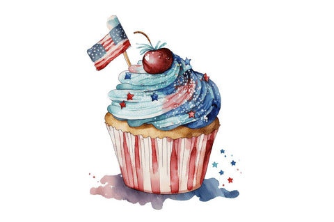 Watercolor 4th of July Cute Cupcake Clipart Bundle Sublimation Regulrcrative 