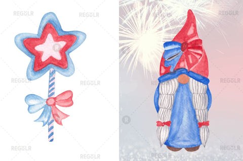 Watercolor 4th Of July Gnome Clipart Bundle Sublimation Regulrcrative 