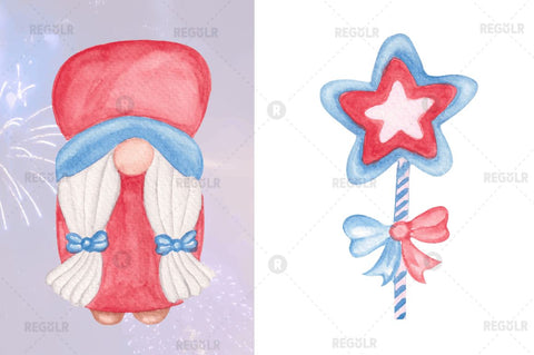 Watercolor 4th Of July Gnome Clipart Bundle Sublimation Regulrcrative 