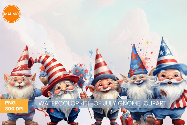 Watercolor 4th of July Gnome Clipart Sublimation Maumo Designs 